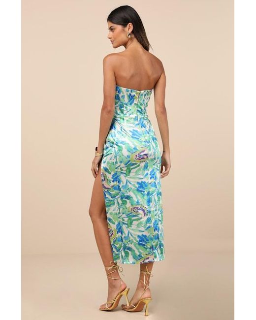 Lulus Green Deasia And Floral Bustier Midi Dress