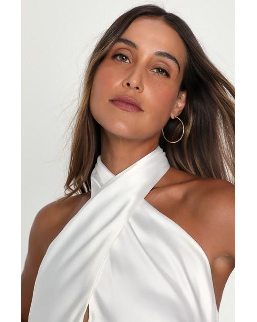 Lulus White Beyond Classy Satin Halter Mini Dress
