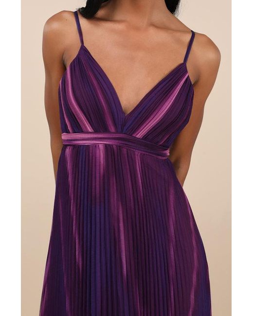 Lulus Purple Lovely Boldness Multi Watercolor Pleated Maxi Dress