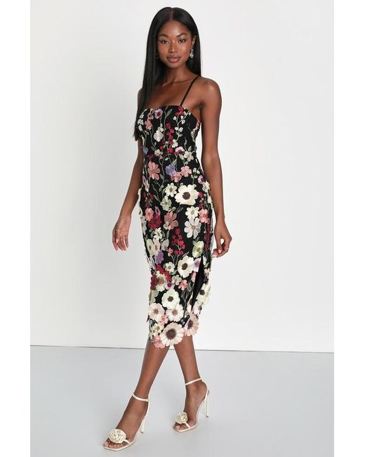 Lulus White Thriving Energy 3D Floral Embroidered Lace-Up Midi Dress