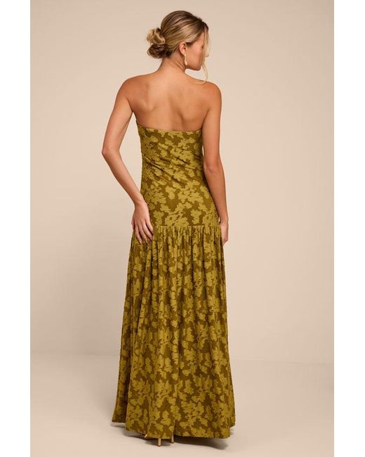 Lulus Yellow Anaiis Floral Burnout Strapless Maxi Dress