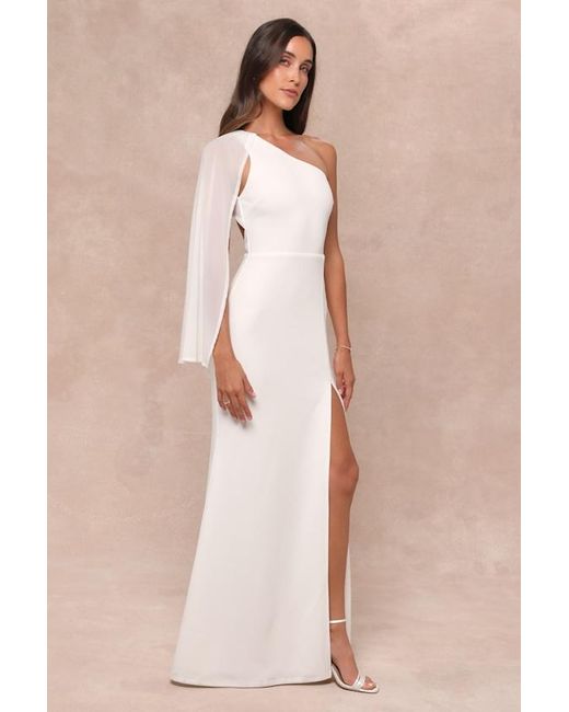 Lulus Natural Majestic Attitude Cape Sleeve One-Shoulder Maxi Dress