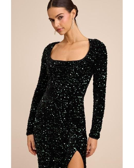 Lulus Black Rhonna Velvet Sequin Mermaid Maxi Dress
