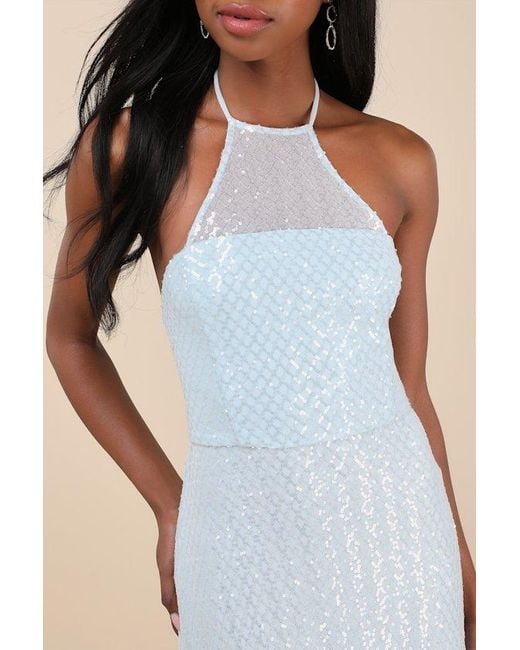 Lulus Blue Kalina Sequin Halter Maxi Dress