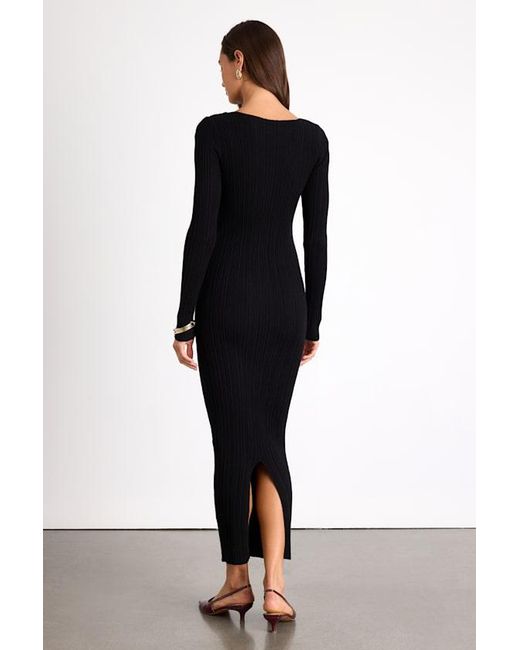 Lulus Black Mattea Ribbed Cutout Long Sleeve Sweater Midi Dress
