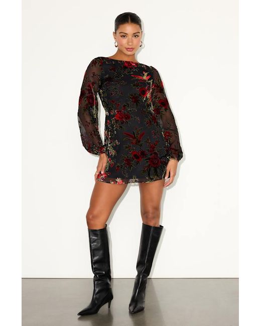 Lulus Black Marwella Burnout Velvet Backless Long Sleeve Mini Dress