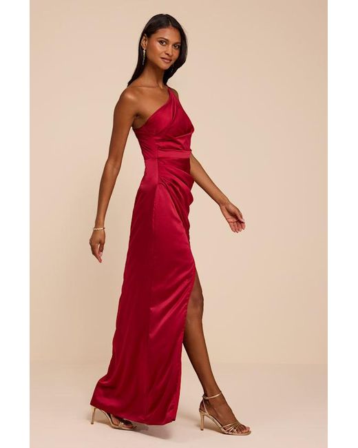 Lulus Red Dreaming Of Elegance Satin One-Shoulder Maxi Dress