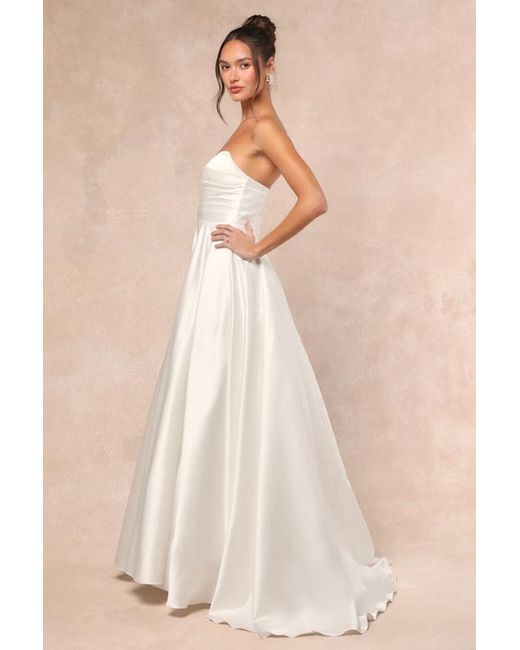 Lulus Natural Khalida Satin Pleated Strapless Gown