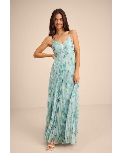 Lulus Whitley Floral Pleated Sleeveless Maxi Dress in Blue | Lyst