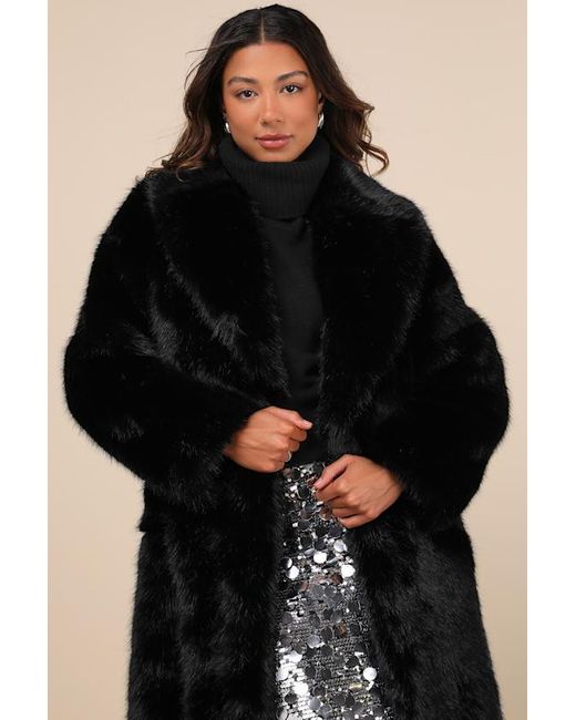 Avec Les Filles Black Avid Trendsetter Faux Fur Longline Coat