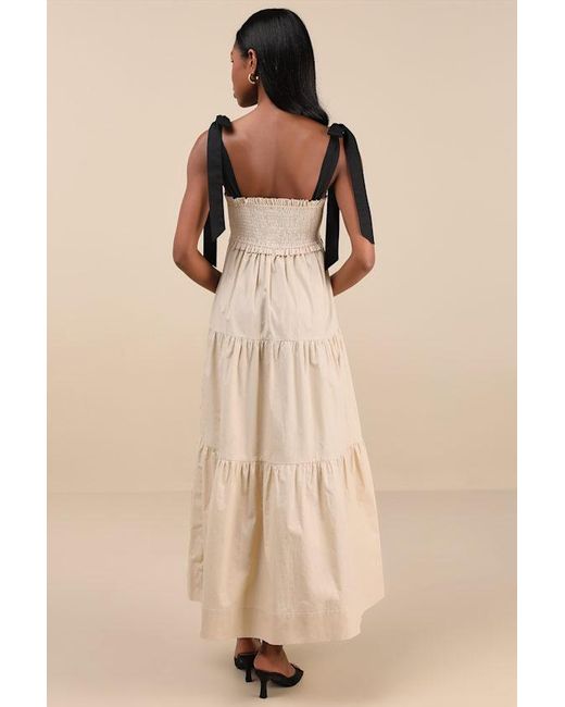 Lulus Natural Bembe Tie-Strap Tiered Maxi Dress