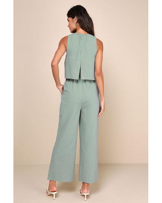 Lulus Blue Breezy Sophistication Textured Wide-Leg Jumpsuit
