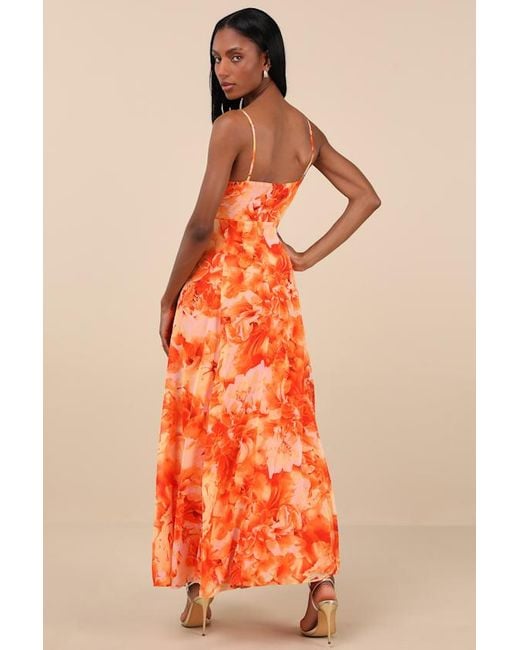 Lulus Orange Beautiful Soul Floral Print Twist-Front Maxi Dress