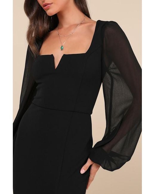Lulus Black Composed Elegance Balloon Sleeve Mermaid Maxi Dress
