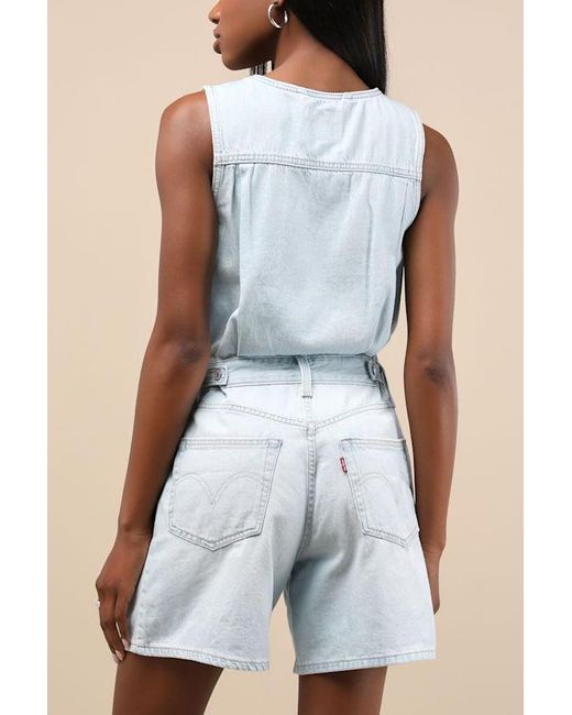 Levi's Blue Vest Light Wash Button-Front Denim Romper
