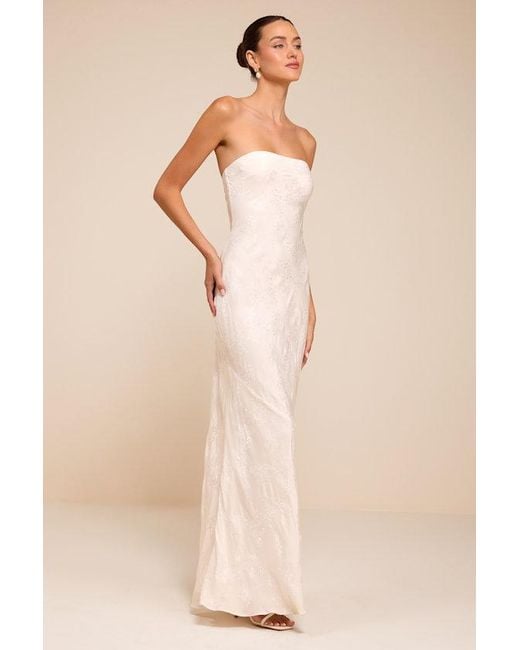 Lulus Natural Maura Strapless Floral Jacquard Wedding Dress