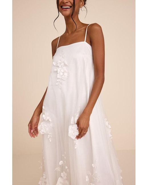 Lulus Natural Allie Floral Applique Shift Maxi Dress