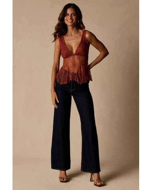 Lulus Blue Marsha Rust Sheer Lace V-Neck Tank Top