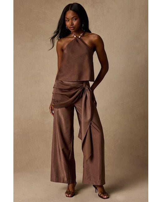 Lulus Brown Clarice Metallic Beaded Halter Top