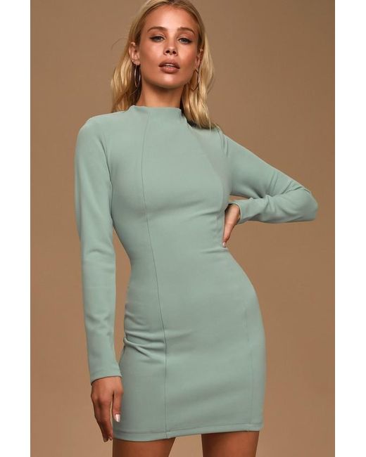 Lulus Green All That You Wish For Sage Mock Neck Cutout Bodycon Dress