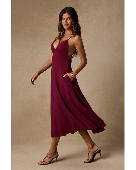 Lulus Red Oraya Tie-Back Midi Dress