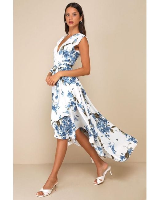 Lulus Blue French Countryside Floral Print High-Low Dress
