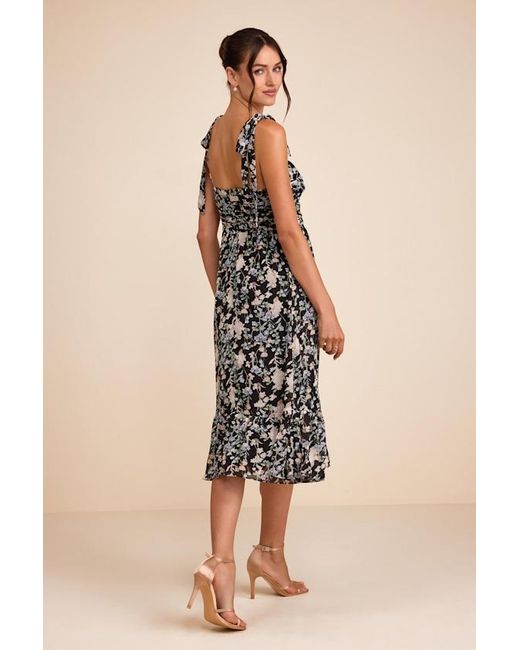 Lulus Black Lush Loveliness Floral Lurex Tie-Strap Midi Dress