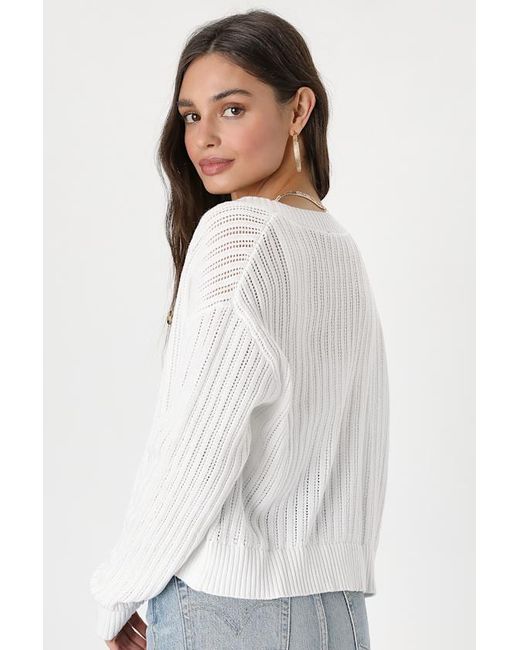 Lulus White Fresh Feeling Open Knit Button-Up Cardigan Sweater
