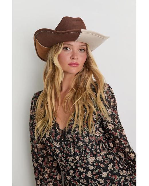 Lulus Brown Faithe Color Block Suede Cowboy Hat