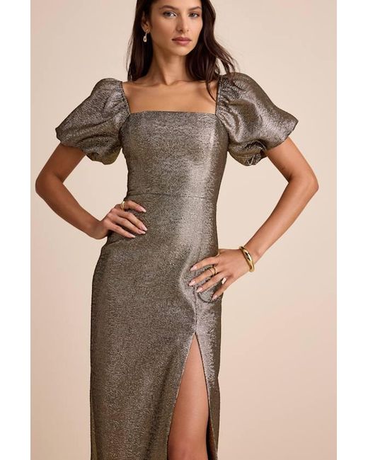 Lulus Natural Celestina Bronze Lurex Puff Sleeve Mermaid Maxi Dress