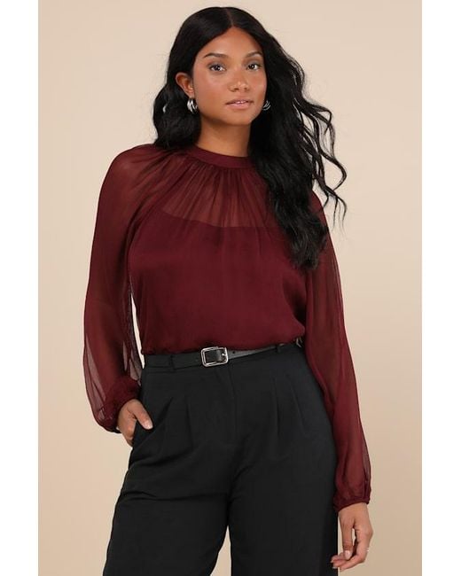 Lulus Red Angelically Airy Balloon Sleeve Top