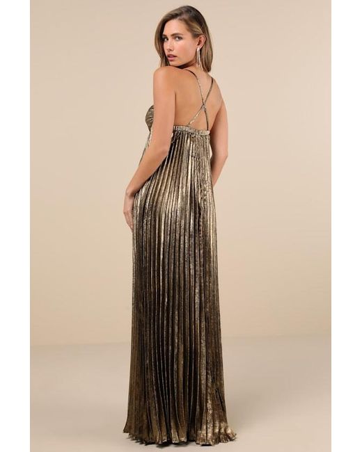 Lulus Green Brilliant Allure Metallic Lurex Pleated Maxi Dress