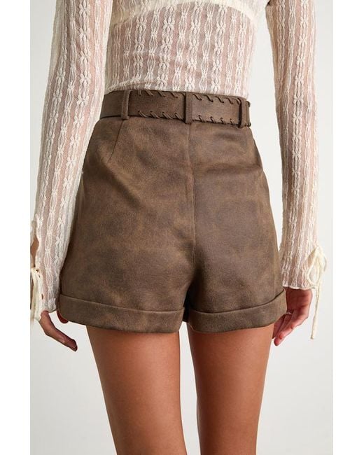 Lulus Brown Nolyn Suede Pleated High-Rise Shorts