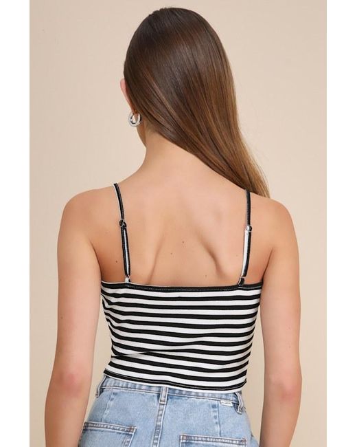 Lulus Black Daily Cuteness And Striped Cropped Cami Top