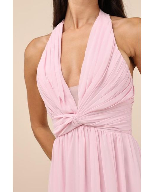 Lulus Pink Marilina Pleated Twist-Front Maxi Dress