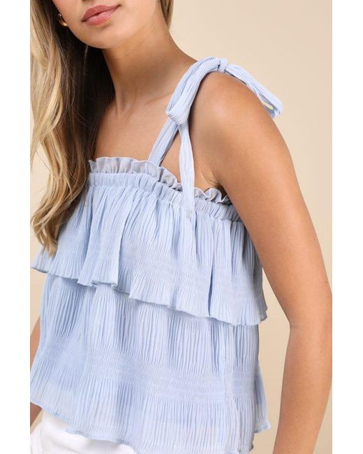 Lulus Blue Tiers To Summer Tie-Strap Tiered Tank Top
