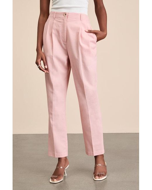 Lulus Pink Sophisticated Company Linen Straight Leg Trousers