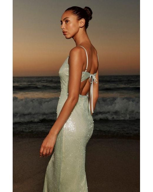 Lulus Green Cahya Sequin Tie-Back Midi Dress