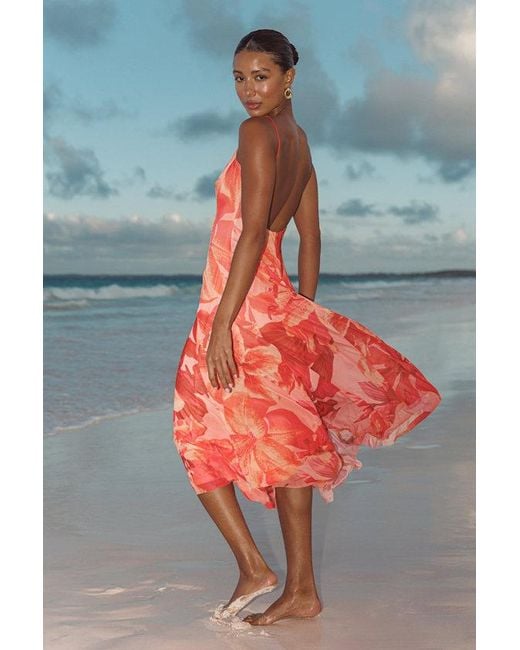 Lulus Pink Atori Multi Floral Print Mesh Sleeveless Midi Dress