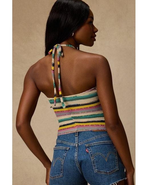 Lulus Natural Thara Multi Striped Crochet Halter Top