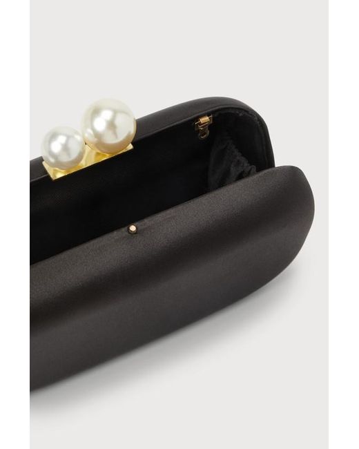Lulus Black Poised Feelings Satin Pearl Box Clutch