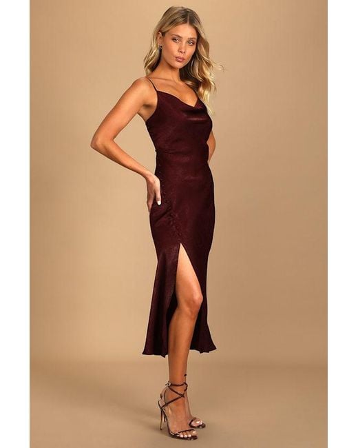 Lulus Natural Slinking Out Loud Satin Side Button Slip Dress