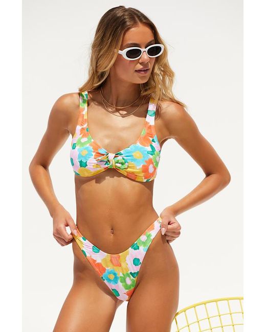 Lulus Orange Gone Coastal Floral Print Low Rise Bikini Bottoms