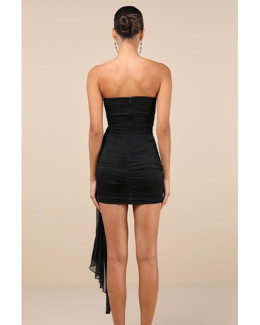 Lulus Black Exceptional Beauty Ruched Strapless Bodycon Mini Dress