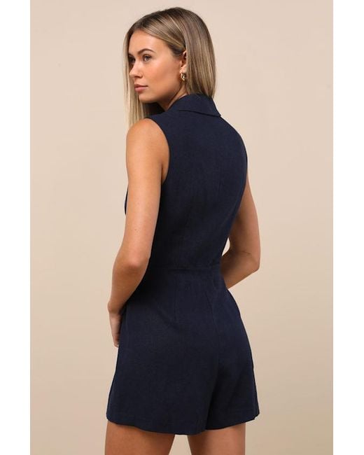 Steve Madden Blue Paris Dark Tweed Collared Romper