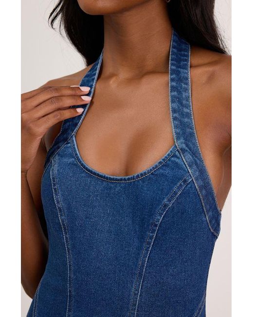 Lulus Blue Mayla Medium Wash Denim Halter Mini Dress