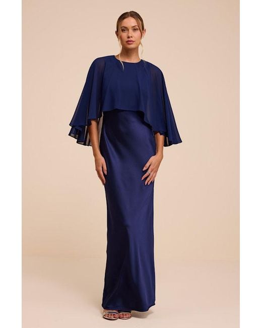 Lulus Blue Fowler Satin Cape Maxi Dress