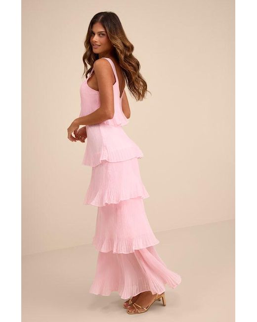 Lulus Pink Elegant Nature Pleated Sleeveless Tiered Maxi Dress