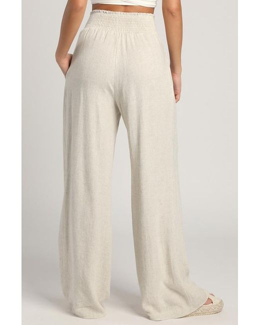 Lulus Natural Hit The Breeze Smocked Wide-Leg Pants