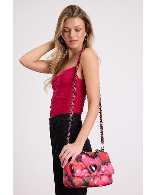 Betsey Johnson Pink Bubble Hearts Embroidered Crossbody Bag